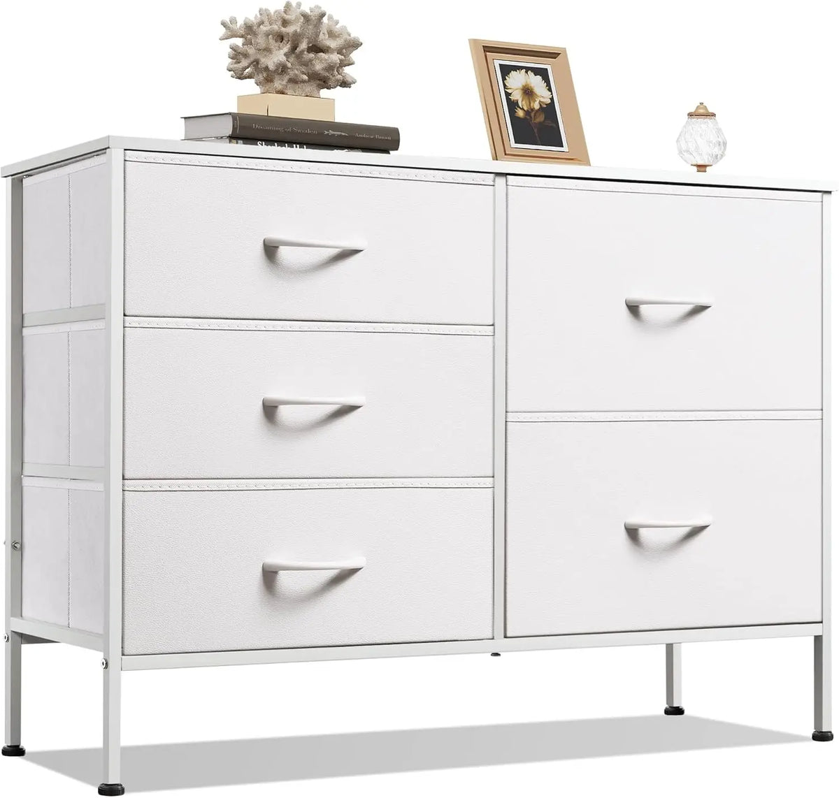 JHK Dresser for Bedroom with 5 Storage Drawers Fabric Chest of Drawers with Metal Frame Living Room Storage Organizers for Home