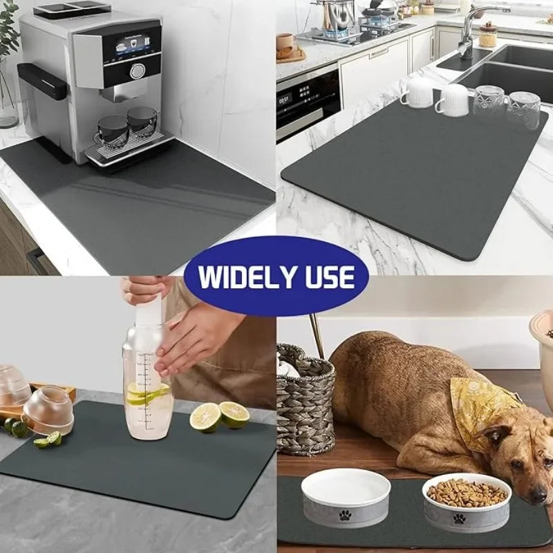 Non-Slip Rubber Sole Coffee Mat Dish Drying Mat Super Absorbent Hide Stain Kitchen Countertop Coffee Bar Pot Cup Mat Easy Clean