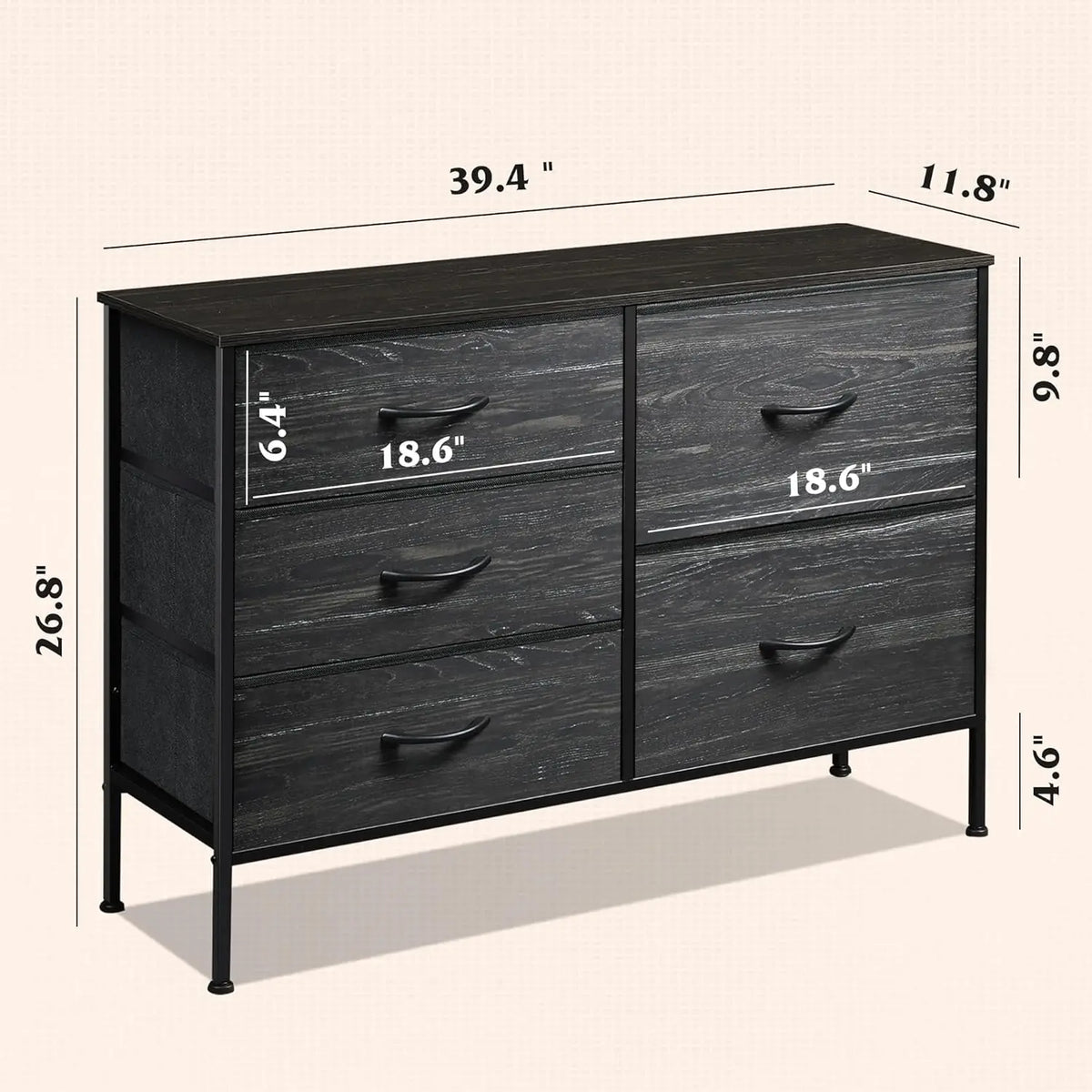 JHK Dresser for Bedroom with 5 Storage Drawers Fabric Chest of Drawers with Metal Frame Living Room Storage Organizers for Home