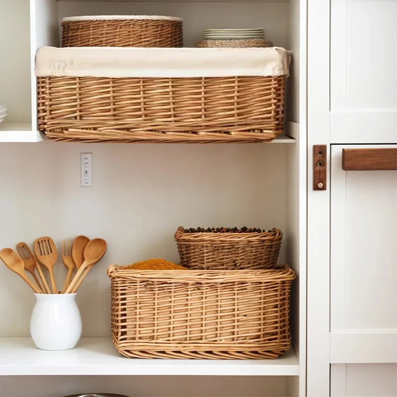 Rattan Baskets Wicker Basket Bathroom Laundry Basket Woven Straw Storage Basket Cloth Sundries Organizer Wardrobe Container Case