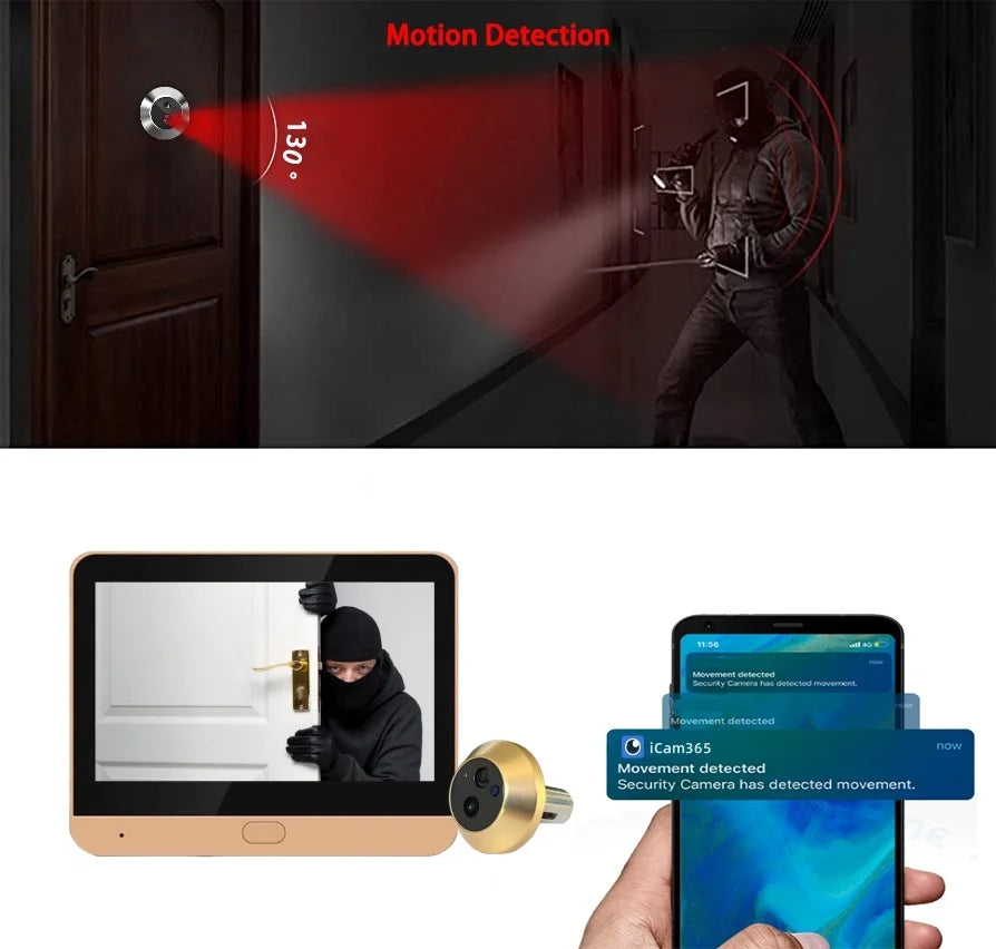 ICam365 Wireless Door Peephole Video Viewer with One-Way Audio 3MP 2.4G WiFi Home Security Camera with Screen for Home Safety