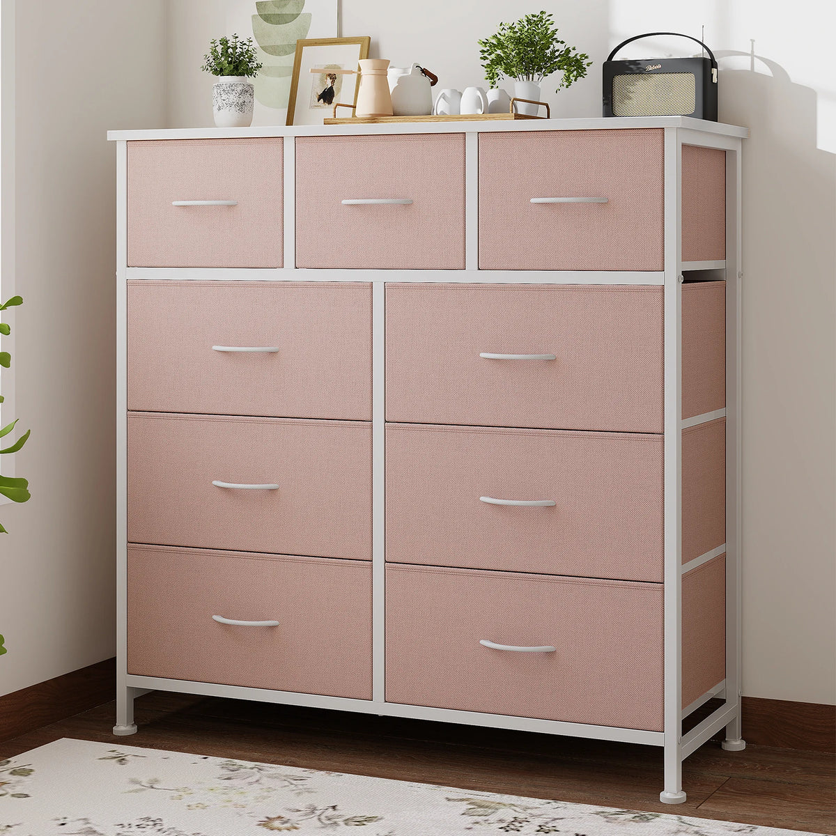 JHK 9 Drawer Tall Dresser Bedroom Storage Cabinet Closet Organizer Chest of Drawers for Home Bedroom Closet