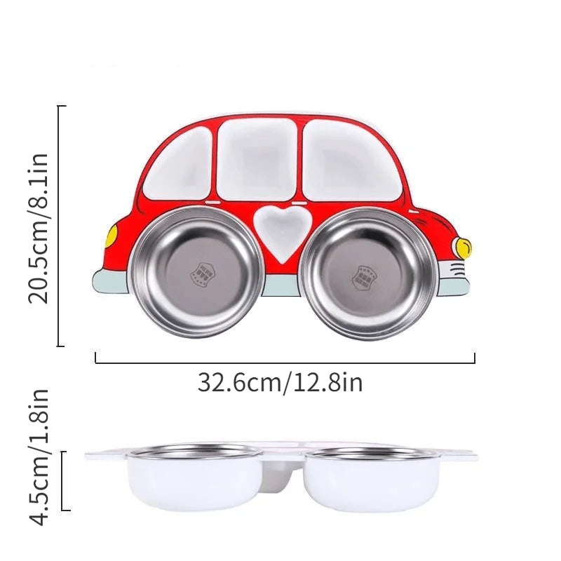 Korean Style Love Beetle Car Shaped Meal Plate with Cover Divided Tableware Stainless Steel Anti Drop Children's Plate Sets