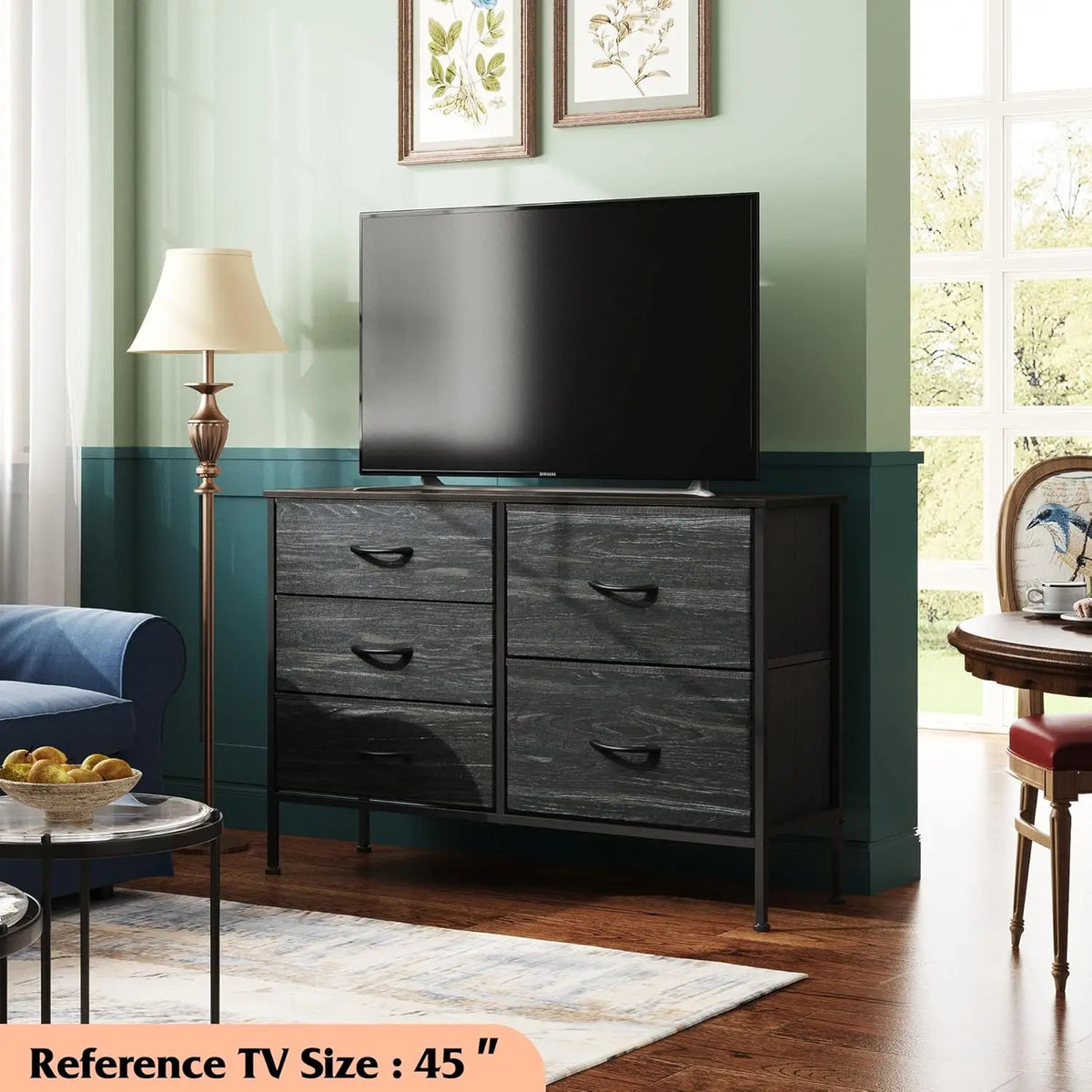 JHK Dresser for Bedroom with 5 Storage Drawers Fabric Chest of Drawers with Metal Frame Living Room Storage Organizers for Home