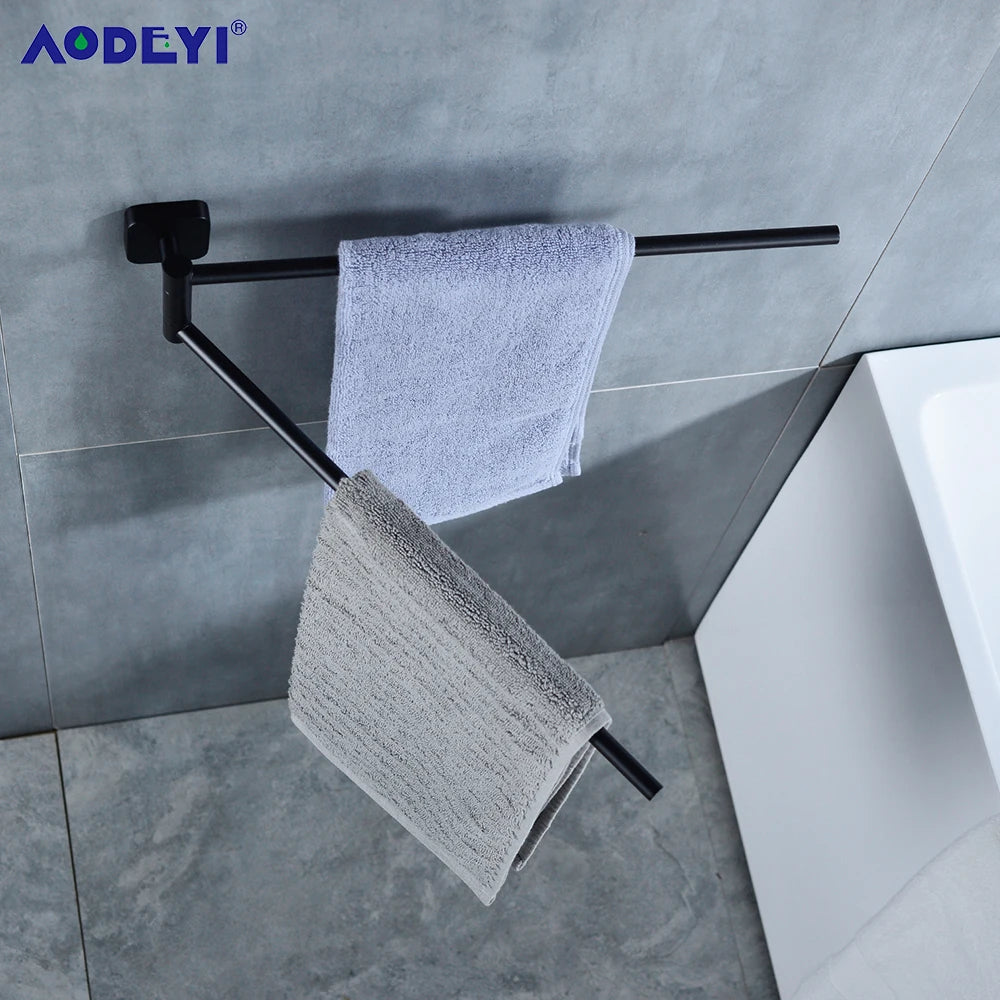 Movable Towel Rack Hanger Swivel Holder Wall Bar Stainless Steel Bathroom Shelf Kitchen Storage Black/Gunmetal/Brushed /Chrome