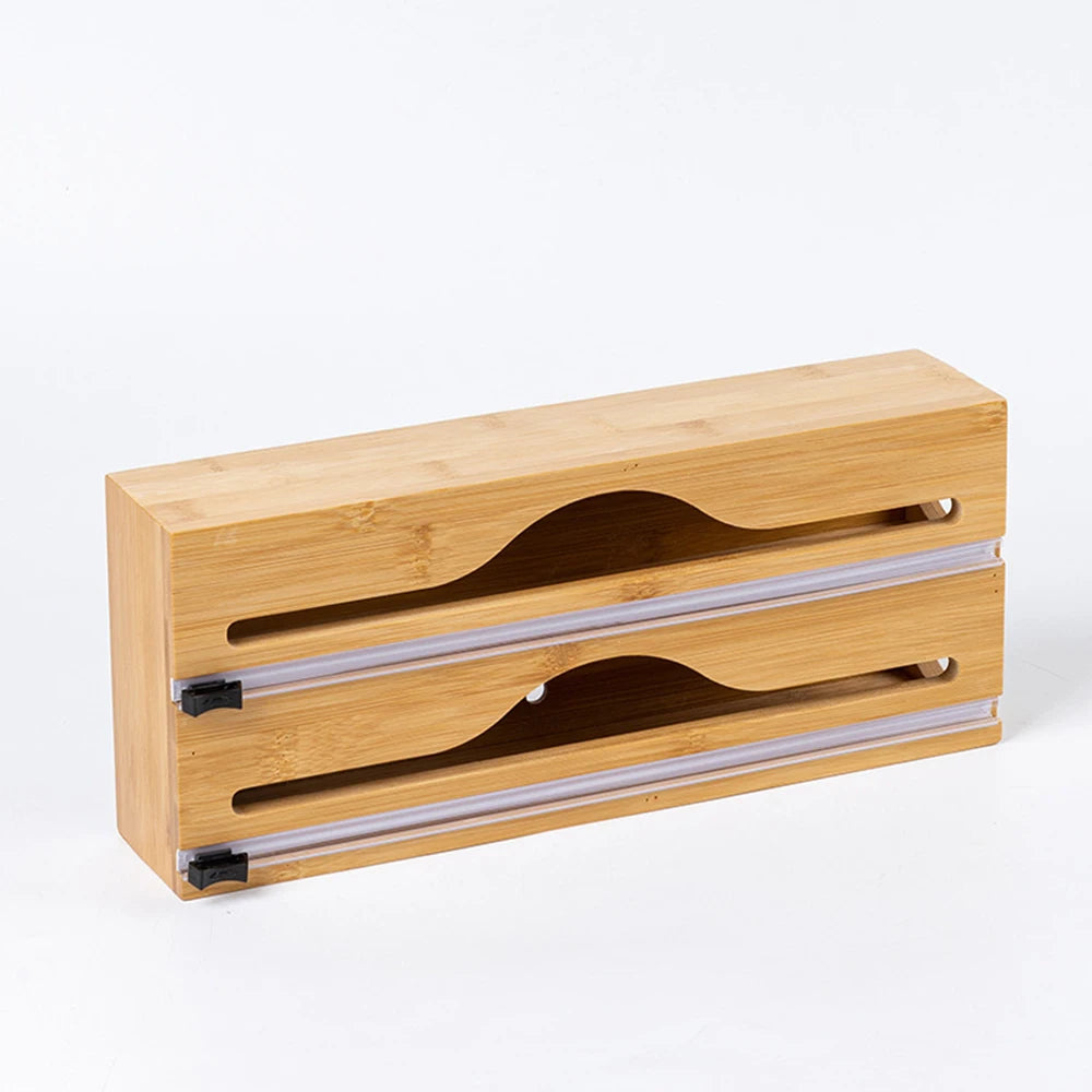 Plastic Wrap Dispenser with Cutter Wooden Organizer Kitchen Storage for Aluminum Foil, Plastic Wrap and Wax Paper, Fits 12" Roll