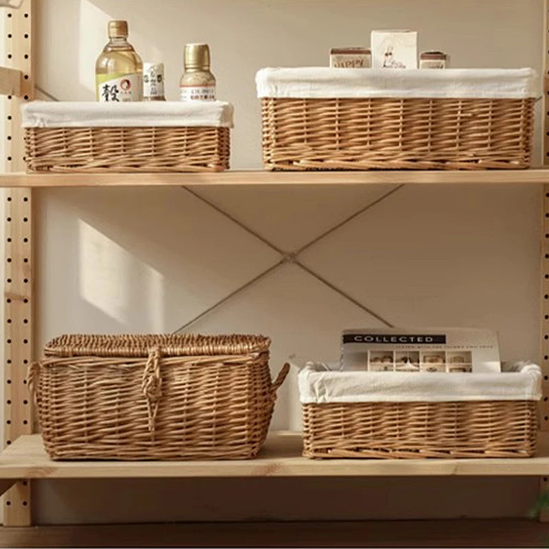 Rattan Baskets Wicker Basket Bathroom Laundry Basket Woven Straw Storage Basket Cloth Sundries Organizer Wardrobe Container Case