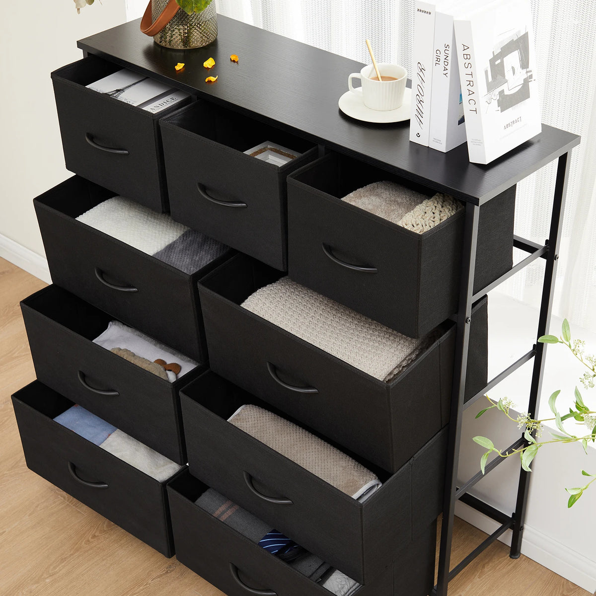 JHK 9 Drawer Tall Dresser Bedroom Storage Cabinet Closet Organizer Chest of Drawers for Home Bedroom Closet