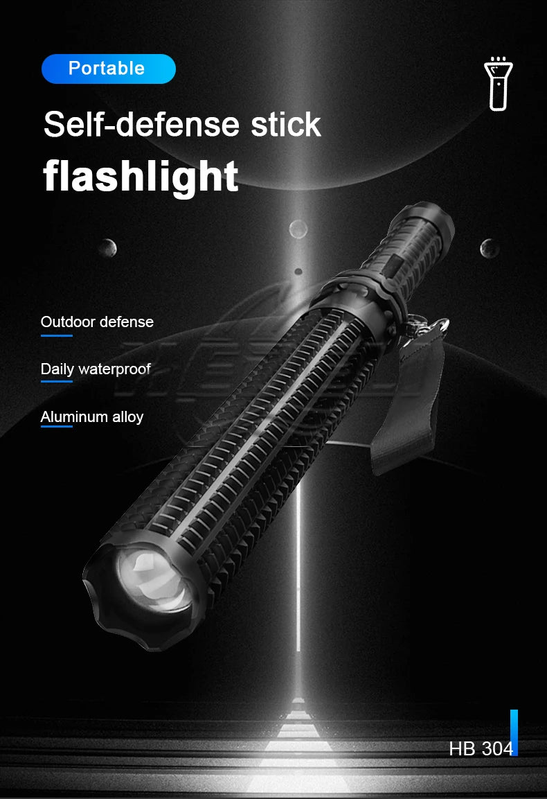 LED Flashlight Baseball Bat AluminumAlloy Focusable Zoomable Super Bright Self Defense Mace Light Tactical Baton Emergency Torch