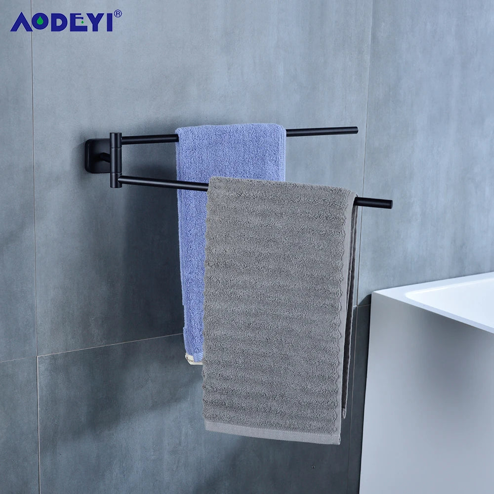 Movable Towel Rack Hanger Swivel Holder Wall Bar Stainless Steel Bathroom Shelf Kitchen Storage Black/Gunmetal/Brushed /Chrome