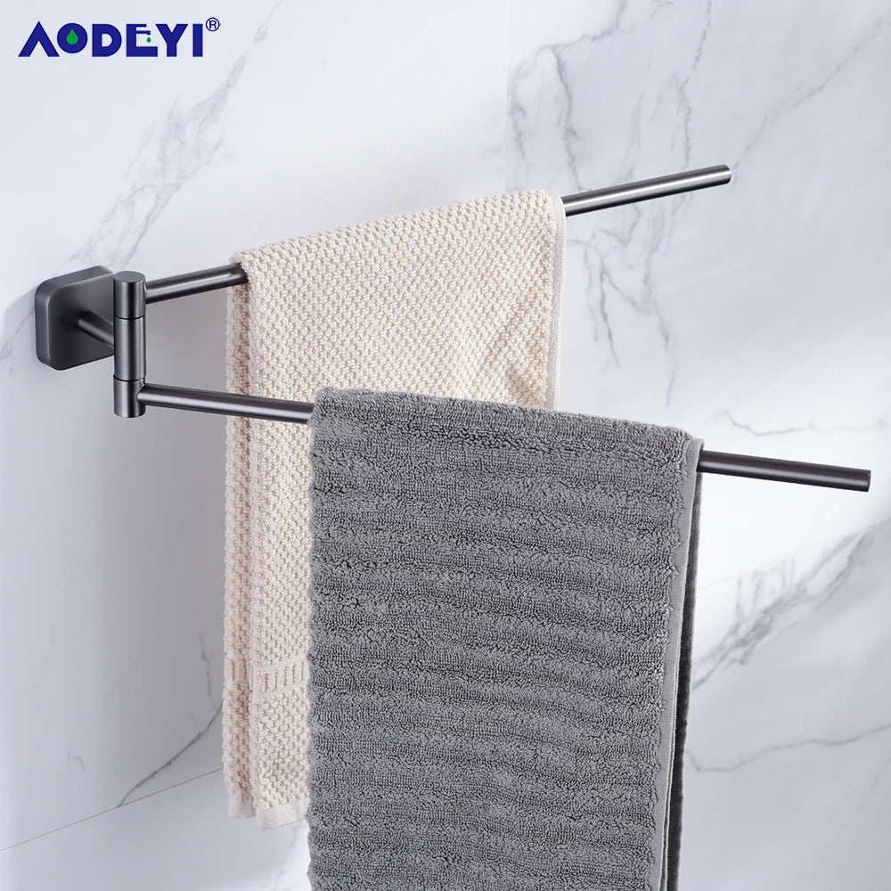 Movable Towel Rack Hanger Swivel Holder Wall Bar Stainless Steel Bathroom Shelf Kitchen Storage Black/Gunmetal/Brushed /Chrome